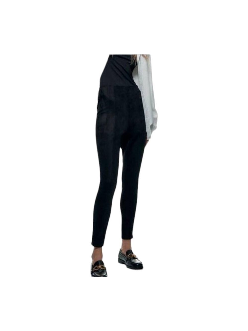 Zara Faux Suede Front Side Zip Ankle Zip Leggings Black Medium